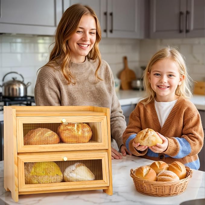 VEDALIO Bread Box For Kitchen Countertop, Corner Breadbox, Bread Boxes for Kitchen Counter Organizer Decor Storage, Wooden Storage Box Breadbox, Housewarming Birthday Wedding Christmas Gift