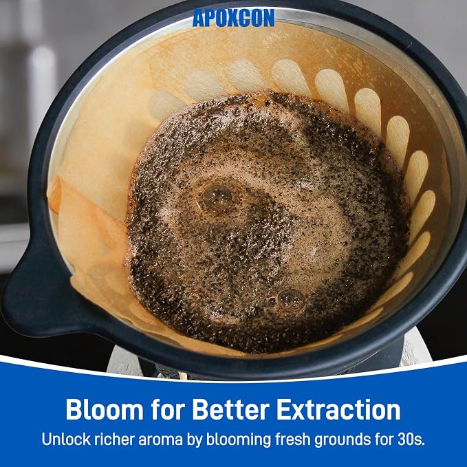 APOXCON Automatic Drip Coffee Maker for Coffee Enthusiasts -Pour Over Coffee Brewer with Programmable Timer, Hand Drip Simulation, Adjustable Strength, Built-in Scale, Glass Water Tank & Carafe