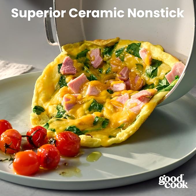 GoodCook Ceramic Cookware Set 5-Piece with Removable Handle, Induction Compatible, Nonstick and Oven Safe with 8-Inch Frypan, Sage Green