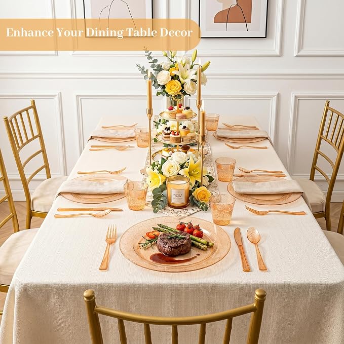 DaYammi 210PCS Orange Glitter Plastic Dinnerware Set for 30 Guests, Fancy Disposable Plates for Party, Include: 30 Dinner Plates, 30 Dessert Plates, 30 Pre Rolled Napkins with Silverware, 30 Cups