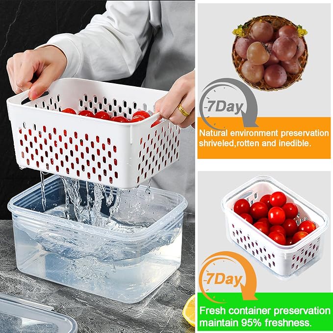 5 Pack Large Fruit Storage Containers for Fridge with vent holes and handle，Airtight Food Storage Containers Keep Fruits, Vegetables, Berry, Meat Fresh longer,BPA-free Fridge Storage Container