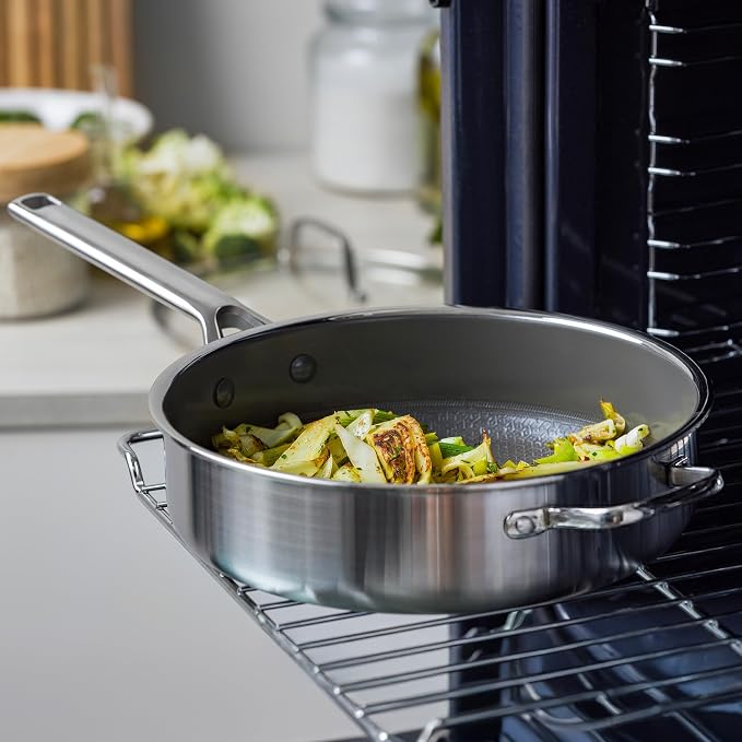 GreenPan Hybrid 5QT Stainless Steel Saute Pan with Lid, Ceramic Nonstick | APEX Tri-Ply Pan, PFAS-Free Thermobond Nonstick, Induction & All Cooktop Compatible, Dishwasher & Oven Safe to 850F, Silver