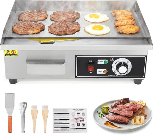 Dyna-Living Electric Griddle 22''Flat Top Grill Commercial Teppanyaki Grill | 3000W Countertop Flat Top Griddle Stainless Steel Electric Griddles, Non-Stick, Easy to Clean, 122℉-572℉ Temp Adjustable