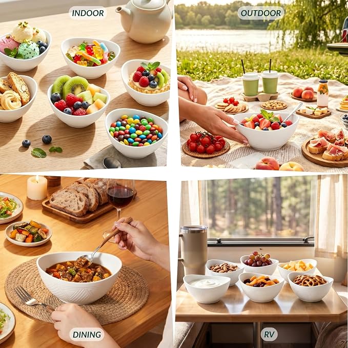 Wheat Straw Bowls 26 OZ Serving Bowls Set of 6 Unbreakable Salad Bowls for Breakfast, Cereal, Soup, Snack Mcirowave and Dishwasher Bowls Set for Kitchen, Camping, Party (White)
