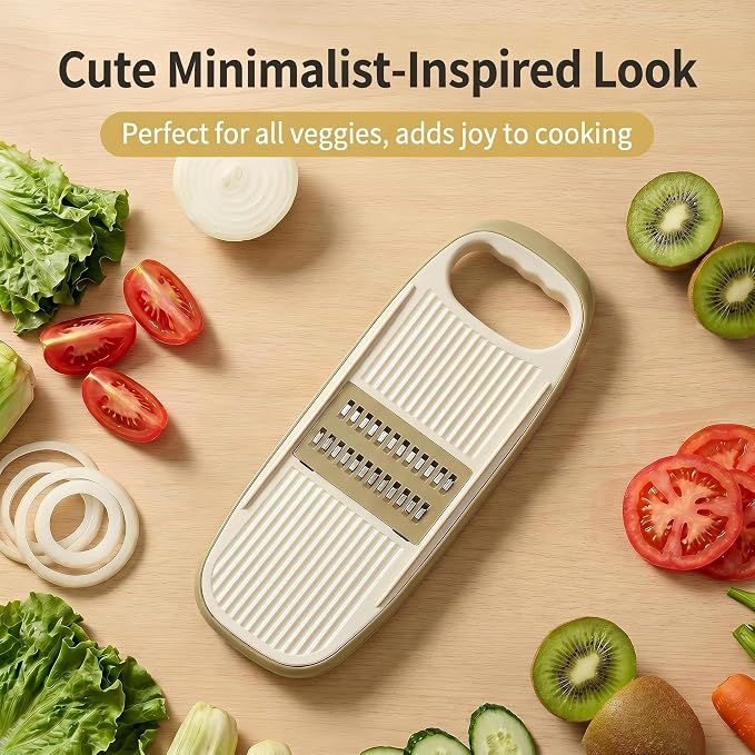 NACOLUS Handheld Mandoline Slicer for Kitchen,3 Blades with Hand Guard | cute kiwi style vegetable slicer,3 blades,slice/shred,self stores blades,safety guard,Perfect for small kitchens,gifts