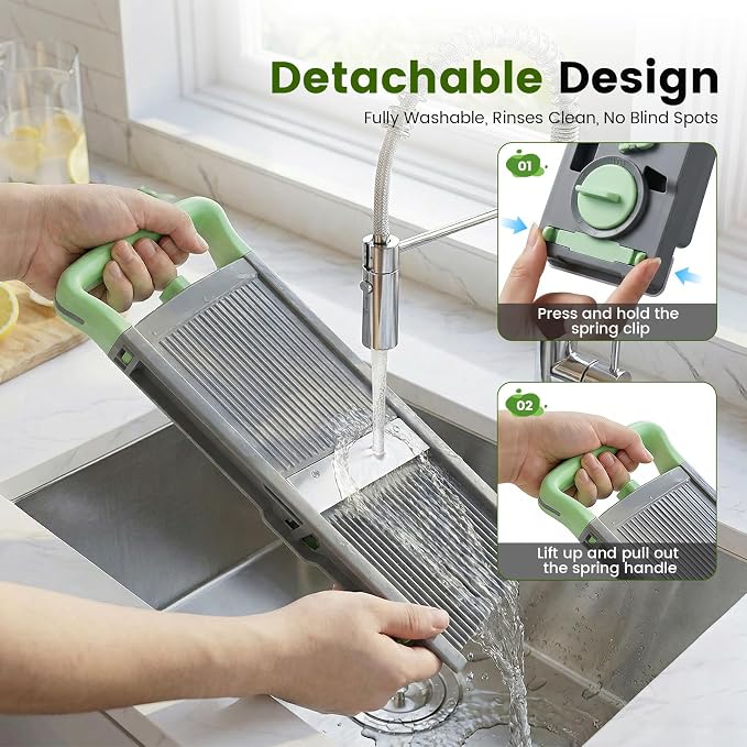4-in-1 Mandoline Slicer Vegetable Chopper with Adjustable Blades | vegetable slicer with adjustable thickness, julienne, dicer and fry cutter functions, with foldable design and container