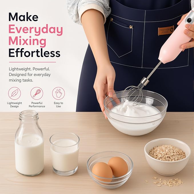 Electric Egg Beater Whisk, USB Charging Mixer, Three-Speed Adjustment, Suitable for Whisking Eggs, Cream, Sauce, Jam Supplements and More, Pink