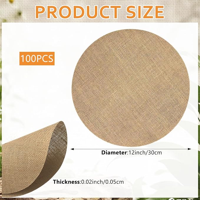 100 Pcs Round Burlap Placemats 11.8 Inch Bulk Burlap Reusable Placemats Circle Brown Table Mats Rustic Table Decorations for Dinner Wedding Farmhouse Table Decor