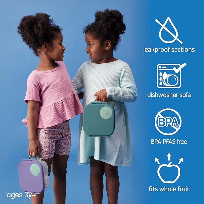 b.box Mini Lunch Box, Snack Containers for Kids, Lunch Box Kids, 4.25 Cup | Bento Box for Kids, Sanck Box, Lunch Containers, Leak Proof, Dishwasher Safe, BPA Free, PFAS Free, Ages 3+ — Lilac Pop