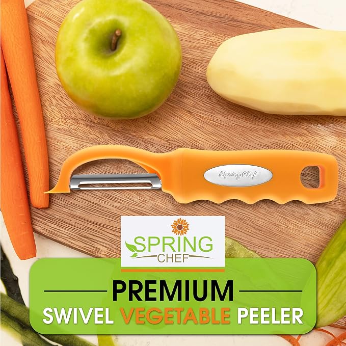 Spring Chef Swivel Potato Peeler for Kitchen w/ Soft Grip Handle, Mango | Premium Vegetable Peeler w/ Sharp Stainless Steel Blades, Multifunctional Food Peeler for Apple, Carrot, Cucumber, Fruit