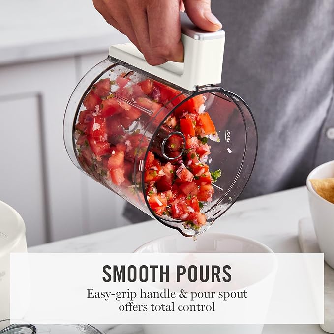 Martha Stewart 3 Cup Electric Vegetable Chopper, Mini Food Processor, Linen | 24oz BPA-Free Bowl, Stainless Steel Blades, Pour Spout, Dice, Puree, Mince, Chop Vegetables & Herbs, Dishwasher-Safe Parts