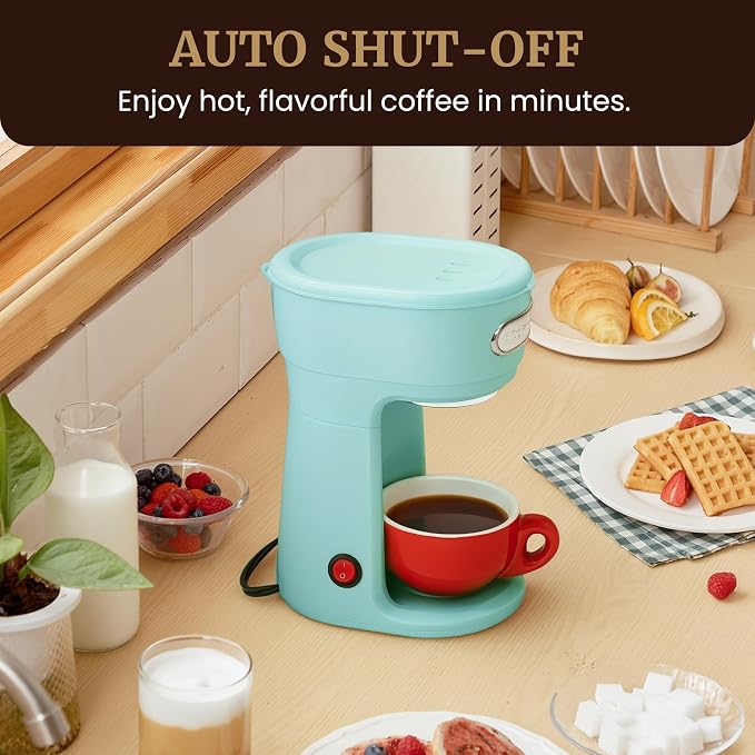 Elite Gourmet EHC242M Personal Single-Serve Compact Coffee Maker, Mint | Includes 12oz dual-wall travel mug with stainless steel interior, reusable mesh filter - compatible with coffee grounds