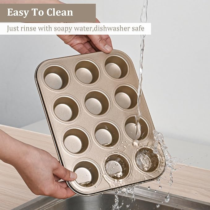 Mini Muffin Pan, Premium Small Cupcake Pans, Carbon Steel 12-Cup Muffin Tin, Versatile Non-Stick Bakeware