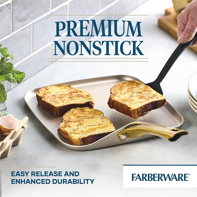Farberware Radiant Nonstick Square Griddle Pan, Dishwasher Safe, 11 Inch - Champagne