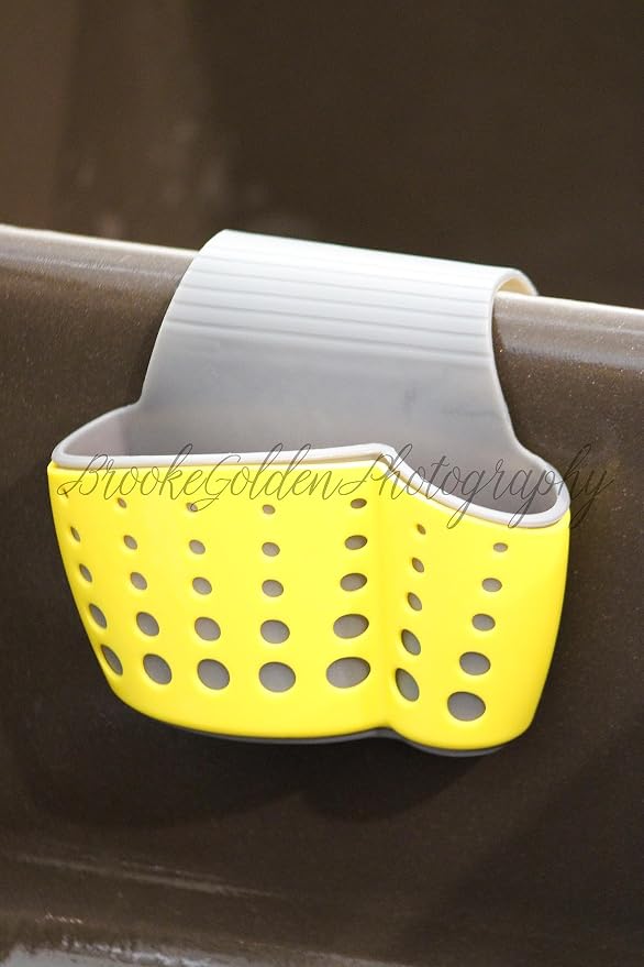 Crazy Chef Sink Caddy Sponge Holder- Kitchen Sink Soap Holder-Plastic Saddle Faucet Caddy-Sink Organizer for Brushes, Sponges, Soap, Utensils (Yellow)