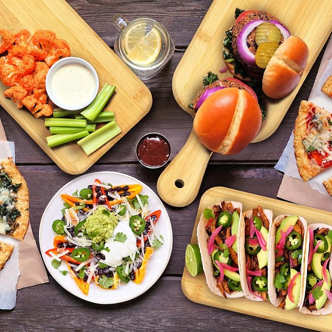 Patelai 12 Packs Wooden Cutting Board Set with Handles Large Kitchen Serving Plain Chopping Board Bulk Gifts for Mom for Vegetables Meat Pizza Cheese Fruit Bread(Bamboo,16 x 5 Inch)