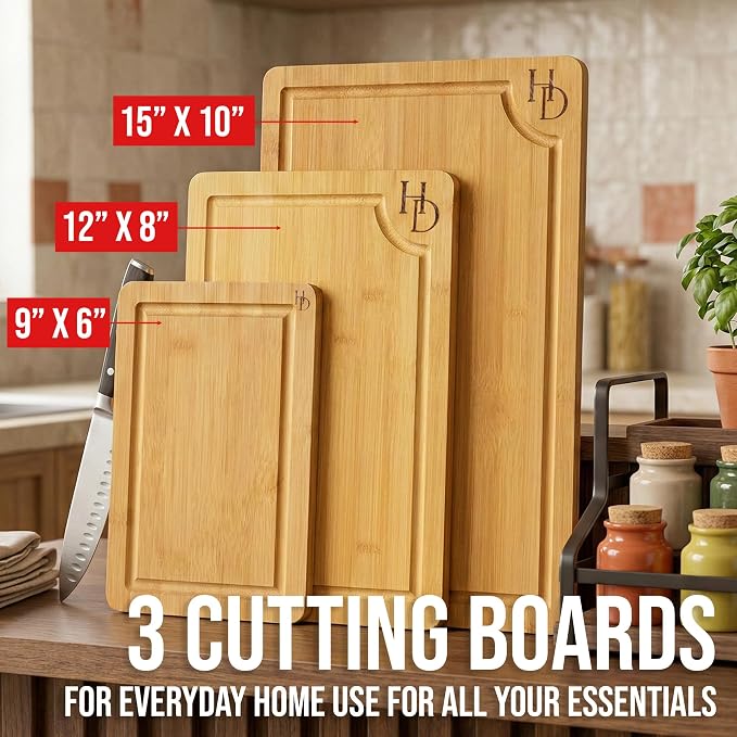 3 Piece Bamboo Cutting Board Set, Cutting Boards For Kitchen, Hampton Distribution