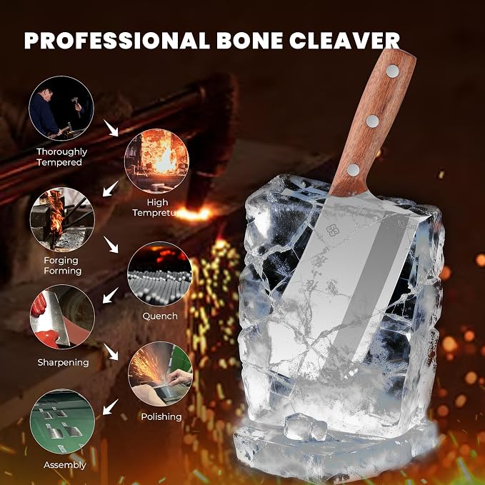Heavy Duty Butcher Knife Made of High Carbon Stainless Steel, Professional Chinese Cleaver Knife for Cutting Bones, Ultra Sharp Bone Chopper