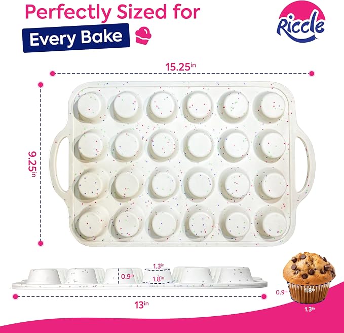 2 Pack Silicone Mini Muffin Pan with Metal Reinforced Frame, 24-Cup Mini Cupcake Pans, Mini Muffin Silicone Molds, Silicone Muffin Pans for Baking - Oven & Dishwasher Safe, BPA-Free