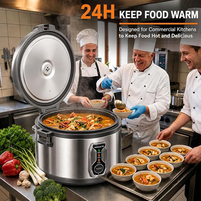 16L Large Commercial rice cooker (90-Cup Cooked), Electric Rice Cooker & Warmer for 65-75 People, 1550W Stainless Steel cooker, One-Touch Operation | Non-Stick Inner Pot | Auto Keep Warm