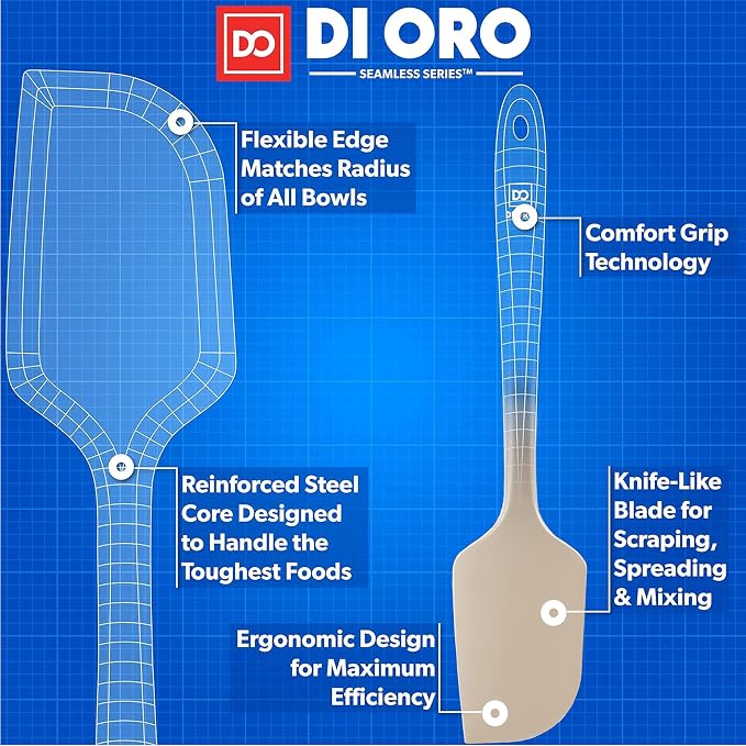 DI ORO Large Silicone Spatula - 600F Heat Resistant, Clay | Rubber scraper for baking, mixing, and frosting; Won't scratch nonstick pots and pans; BPA-free and dishwasher safe