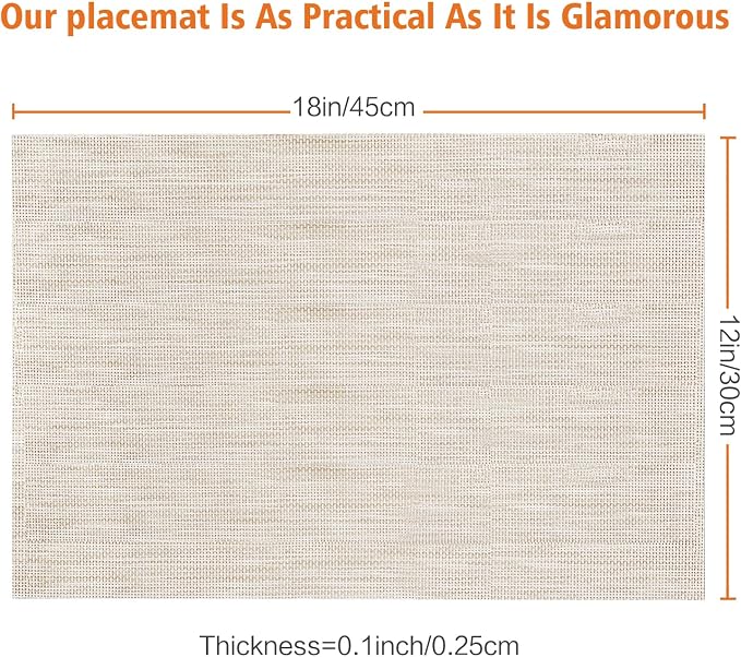 Beige White Vinyl Placemats Set of 12,Washable PVC Table Mats | Heat resistant, stain resistant non slip vinyl place mats, washable beige white table placemats for dining table