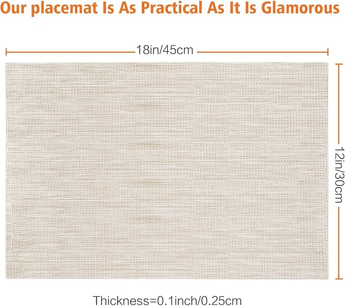 Beige White Vinyl Placemats Set of 4,Washable PVC Table Mats | Heat resistant, stain resistant non slip vinyl place mats, washable beige white table placemats for dining table