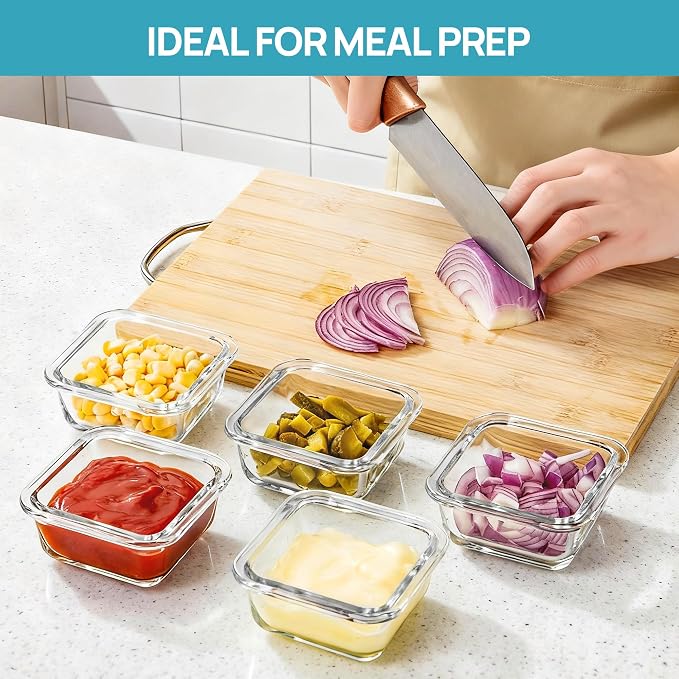Vtopmart 5Pack 5oz Small Glass Storage Containers Set With Lids, Grey | Glass Meal Prep Food and Sauce Container Sets with Snap Airtight Lid for Microwave, Oven, Freezer and Dishwasher, BPA Free