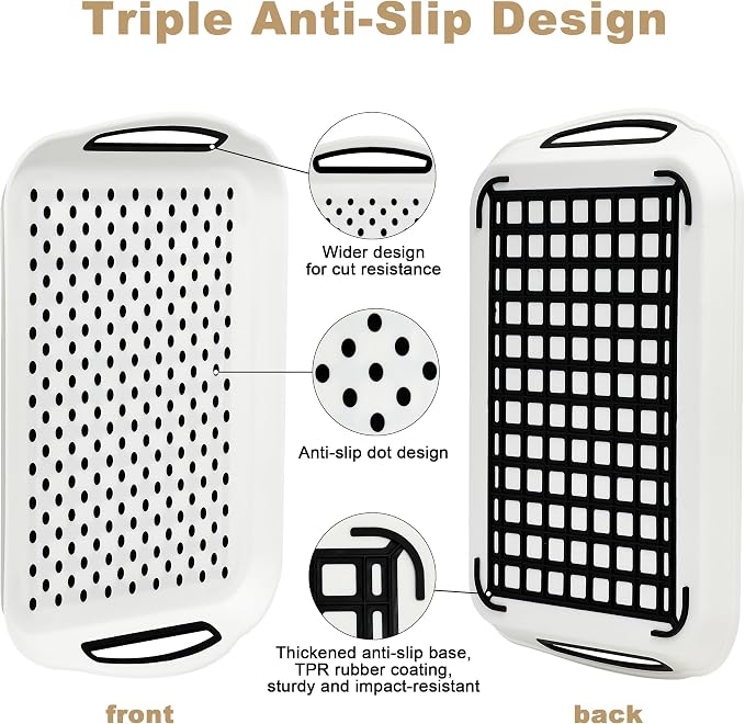 Non-Slip Lap Tray Set of 2,White | Dishwasher safe rectangular serving trays with handles. Perfect for couch, bed, desk. Sturdy, easy to clean