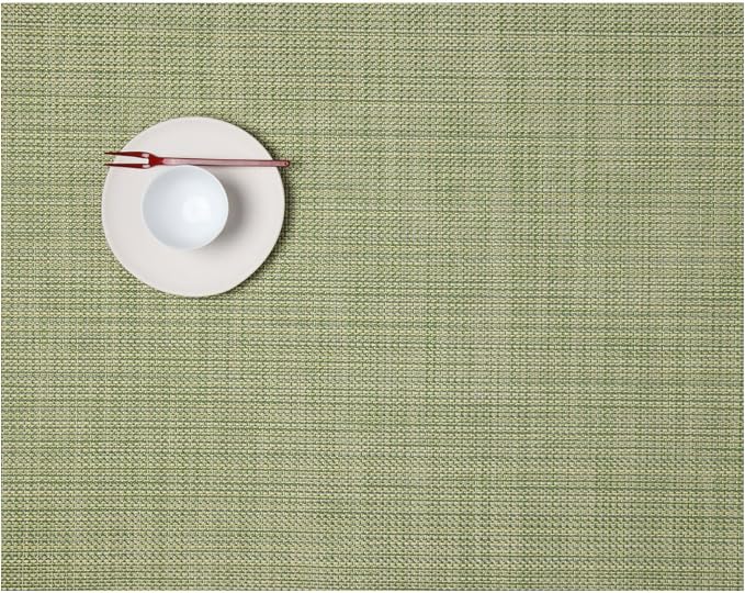 Chilewich Mini Basketweave Placemats, Woven Rectangle Placemats Set of 4 | Easy Care Woven Tabletop Textiles, Indoor/Outdoor, Dill, 19" x 14"