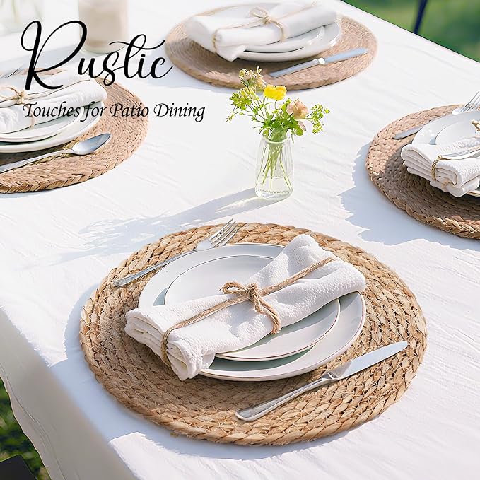 13 Inch Placemats Set of 12, Boho Round Rattan Place Mats for Dining Table Decor, Rustic Woven Chargers for Dinner Plates, Outdoor Patio, Farmhouse Wedding, Water Hyacinth Wicker Braided Placemat