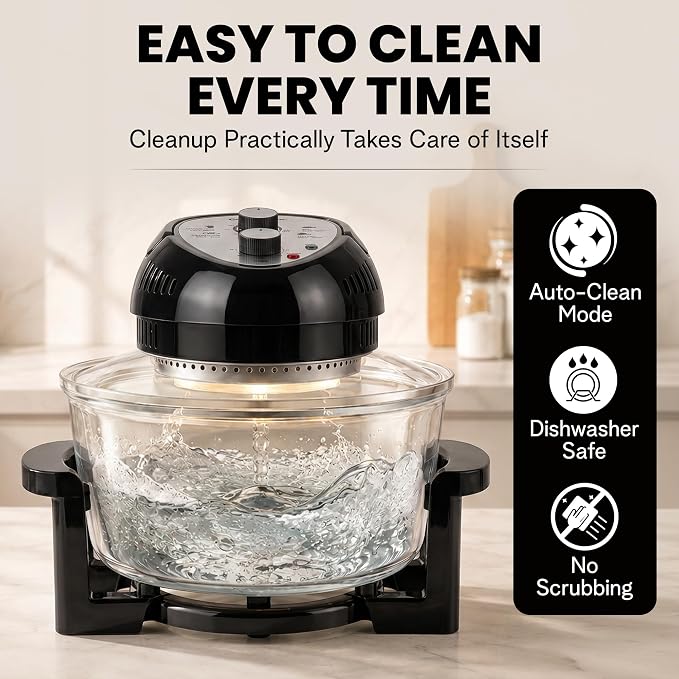 Granitestone 16 Qt Large Glass Air Fryer Non Toxic, Black | PFOA/PTFE/BPA Free, Large Family Sized Airfryer Cooker with 3 Cooking Sections, No Preheat, Self Cleaning, Dishwasher Safe