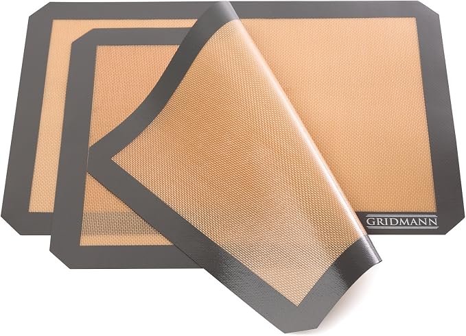 GRIDMANN Pro Silicone Baking Mat - Set of 2 Non-Stick Half Sheet (16-1/2" x 11-5/8") Food Safe Tray Pan Liners