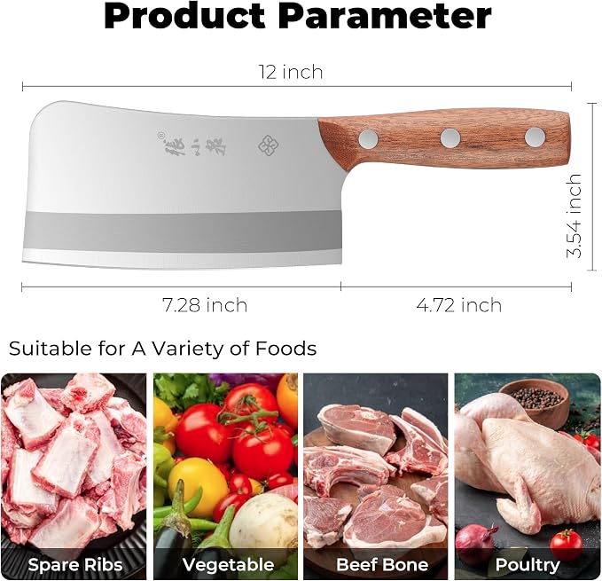 Heavy Duty Butcher Knife Made of High Carbon Stainless Steel, Professional Chinese Cleaver Knife for Cutting Bones, Ultra Sharp Bone Chopper