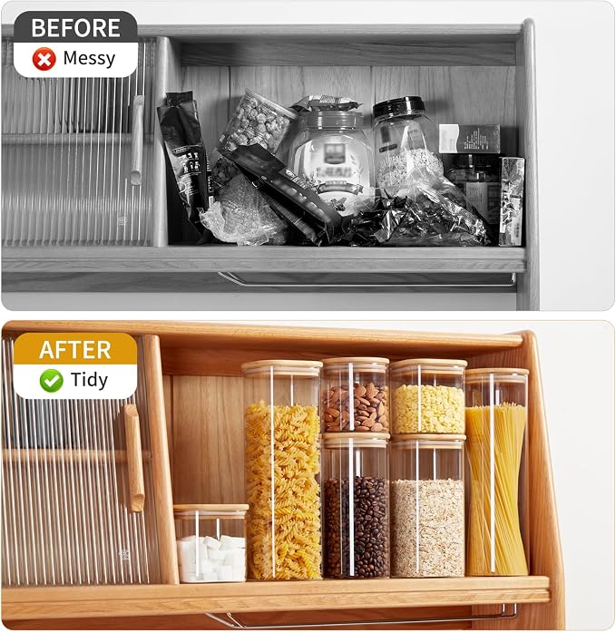 Square Glass Food Storage Jars with Lids[Set of 5], Perfect for Pasta, Cookies, Nuts, Coffee, Cereal, Flour,Organize Your Kitchen and Pantry with these BPA-Free Glass Jars with Canisters