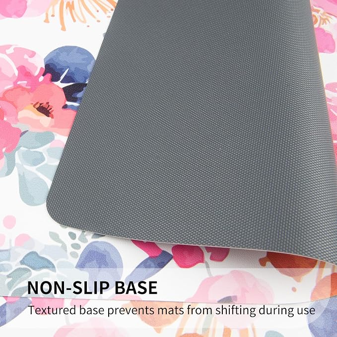 QIYI PU Leather Placemats Set of 4, 12"x18" Waterproof Table Mats, Peonies | Faux Leather, Heat Resistant, Anti Slip, Wipeable Place Mats for Kitchen Dinning, Party Table Décor, Watercolor Pink Flowers