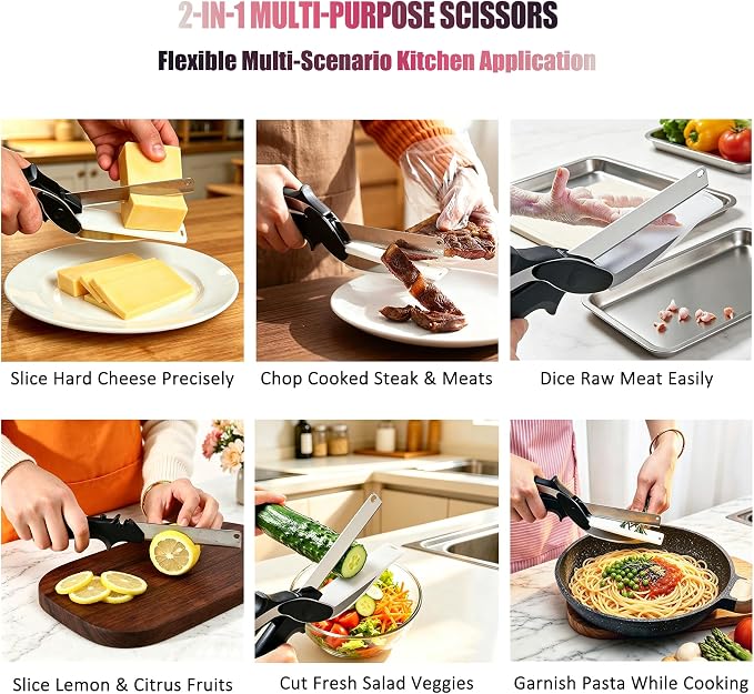 2-in-1 Kitchen Scissors with Cutting Board,Salad scissors. | Detachable Blades.Safety Lock, Dishwasher Safe Portable food cutter sharp slicer for vegetable, fruit, meat, light meal.