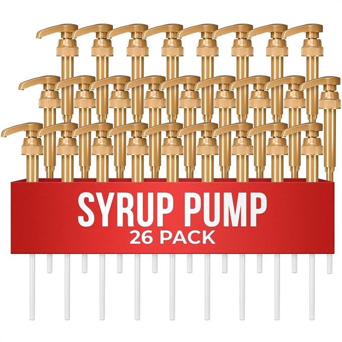 26 Pcs Coffee Syrup Dispenser Pump, Compatible with Torani & Skinny | 25.4 Oz (750ml) Glass Bottles; Precise 0.3 Oz Dispensing; Coffee Bar Accessories, Dirty Soda Bar, & Lemonade Stand Supplies
