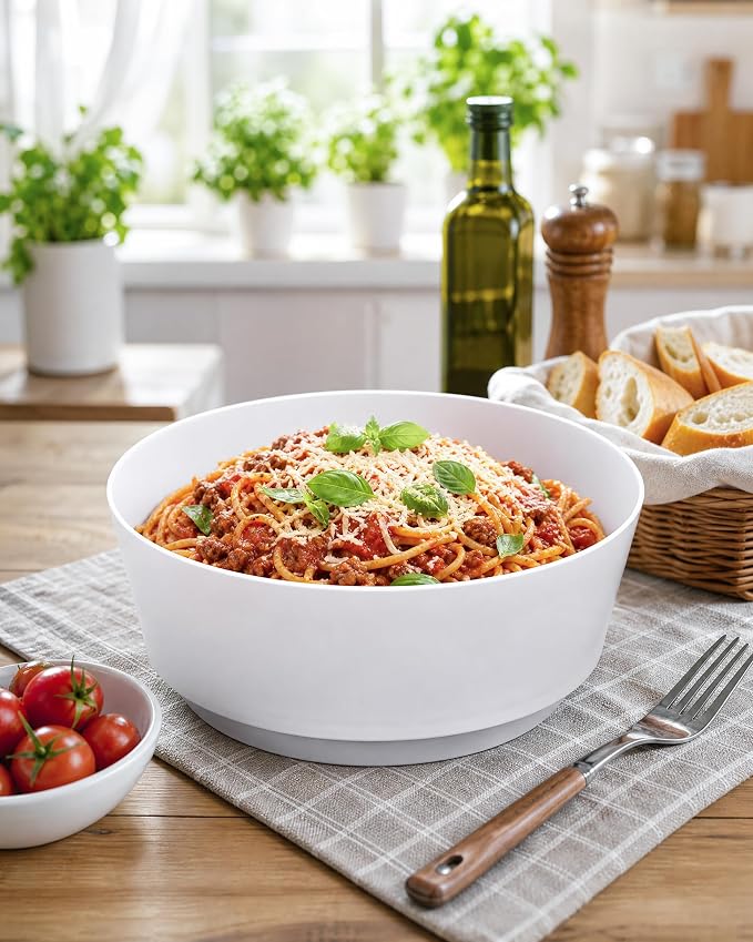 8 Pack Plastic Serving Bowls 128oz White Plastic Bowls Heavy Duty Disposable Serving Bowls for Party Snack & Salad & Candy & Bar Buffet | 128oz Heavy Duty Disposable Plastic Bowls, Perfect for Party Snack, Salad, Candy & Bar Buffet