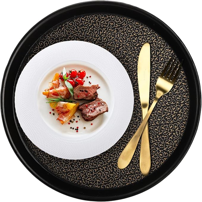 Frcctre 4 Pack 12 Inch Plastic Serving Tray, Round Non-Slip Restaurant Serving Trays Cafeteria Food Service Tray for Home, Party, Events