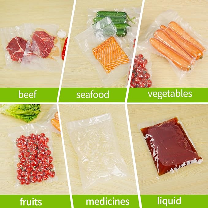 L'ELEF MISTICO Precut Vacuum Sealer Bags for Food, 100 Pint 6" x 10" BPA Free Food Saver, Vacuum Storage for Sous Vide and Freezer