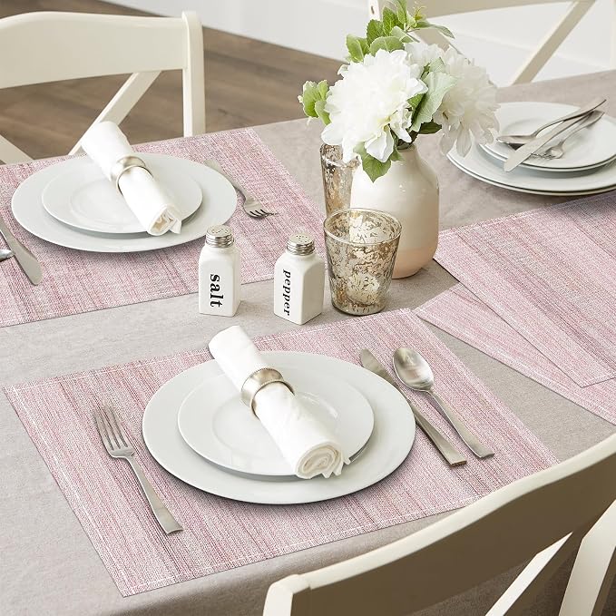 Pink Placemats Set of 4, 12x18 Inch Washable Easy to Clean Rectangular Cute Placemats for Kitchen Table Holiday Wedding Party Dining Room Decoration