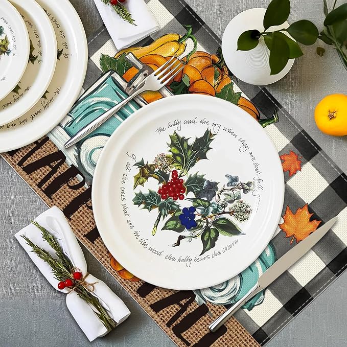 Buffalo Plaid Check Pumpkins Truck Fall Placemats Set of 6, 12x18 Inch Autumn Thanksgiving Table Mats for Holiday Party Kitchen Dining Room Decoration