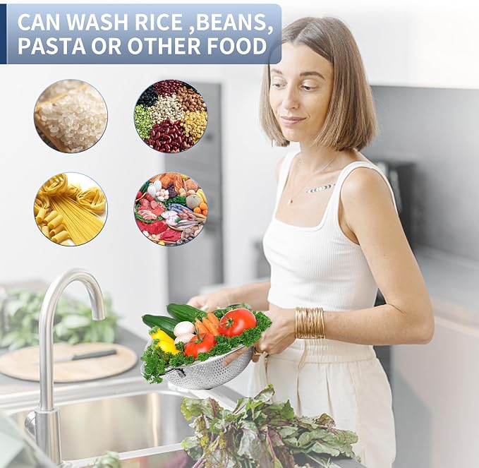 Gulex Colander Stainless Steel 3-Quart with Base, Strainer for Kitchen Food