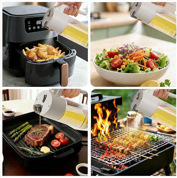 20.3oz/600ml Leak-Proof Glass Olive Oil Sprayer for Cooking, Fine Mist | 2 in 1 Oil Dispenser and Sprayer, Switch Between Fine Mist & Precision Pour for Air Fryer, BBQ, Salad, Baking - Off & White