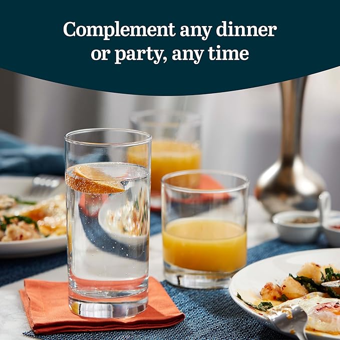 Province Tumbler & Rocks Beverage Glasses Set of 24, Clear Glass Cups | 15.2 oz and 11.1 oz Capacities for Water, Juice, Cocktails, and More with Lightweight Design and Dishwasher-Safe Cleanup
