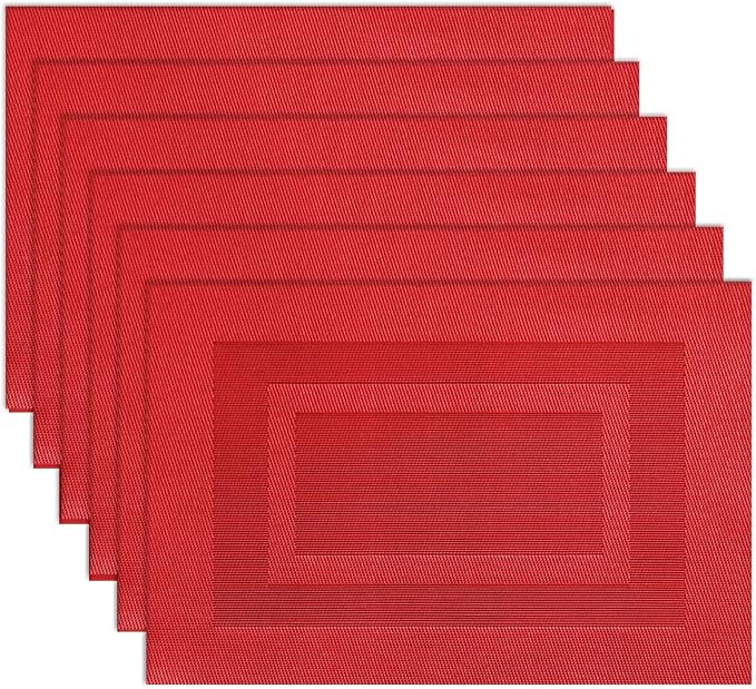 PIGCHCY Placemats,Washable Vinyl Woven Table Mats,Elegant Durable Placemats for Dining Table Set of 6 (18 x 12 inches,Passionate Red)