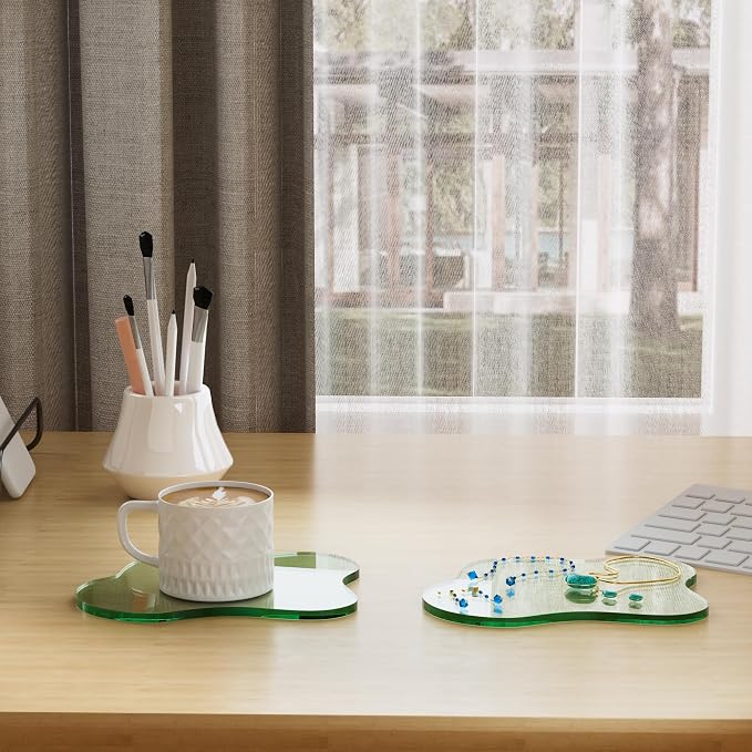 Acrylic Coaster Decorative Plates,Green Bar Drink Coaster, Clear Cloud Shape Coffee Cup Coaster, Perfect for Tabletop Protection and Accessories Display.(Green