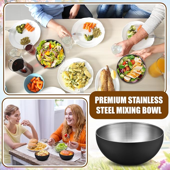 Nuogo 10 Pcs 5.9 Inch Black Bowls Stainless Steel Esthetician Facial Bowls | Multi-use for Spa Facials Baking Serving, Christmas Wedding Decor, Professional Mixing Prep, Salad Fruit Candy Display Bowls