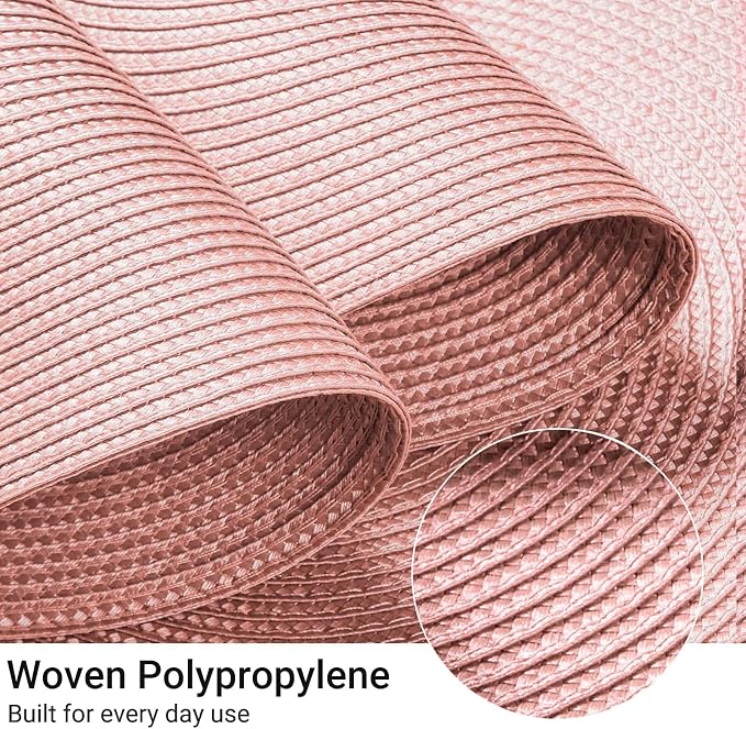 FunWheat Round Braided Placemats Set of 8 Place Mats for Dining Table Woven Washable Non-Slip Table Mats 15 Inch(Pink,8pcs)